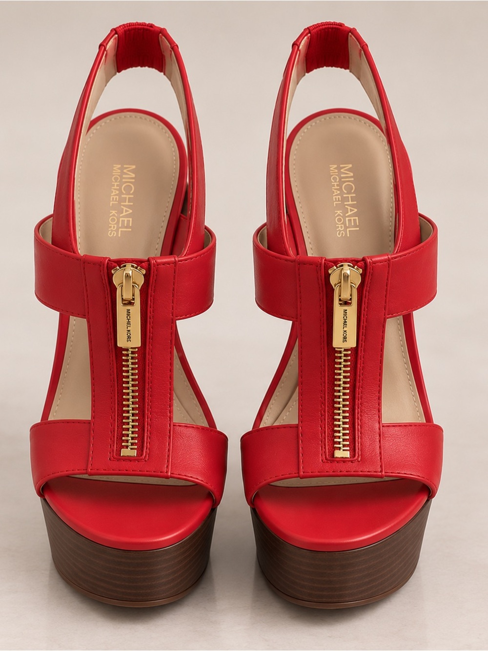 Michael Kors Red Leather Zip-Front Slingback Heels
